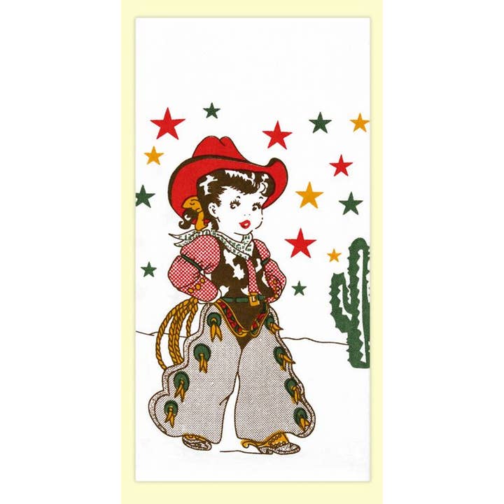 Red and White Kitchen Company - Vente Torchons - Serviette de cuisine rétro Little Cowgirl avec sac de farine