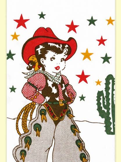 Little Cowgirl Retro Flour Sack Kitchen Towel for wholesale by Red and White Kitchen Company