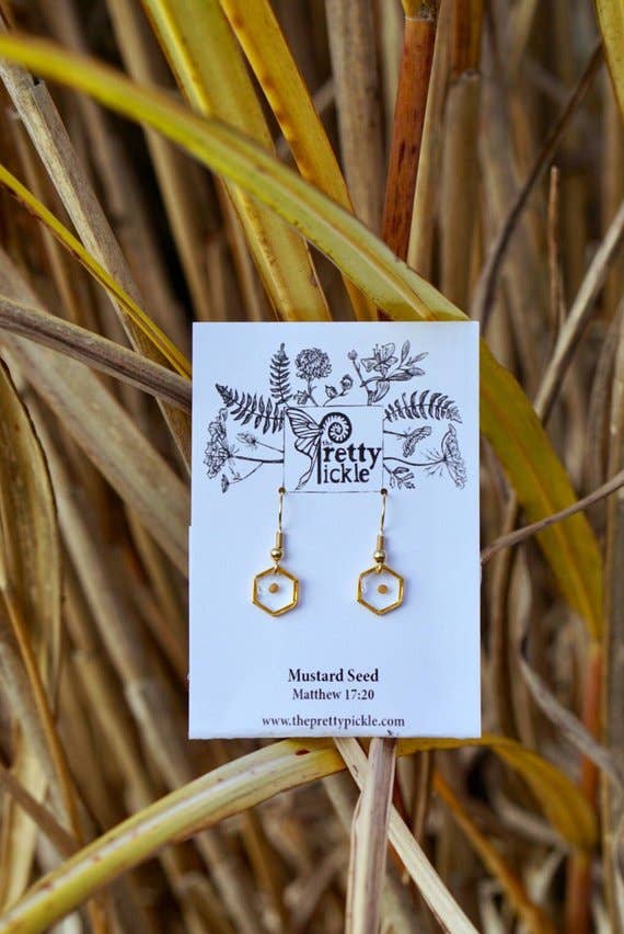 The Pretty Pickle - Wholesale Dangle Earrings - Hexagon Mustard Seed Earrings3