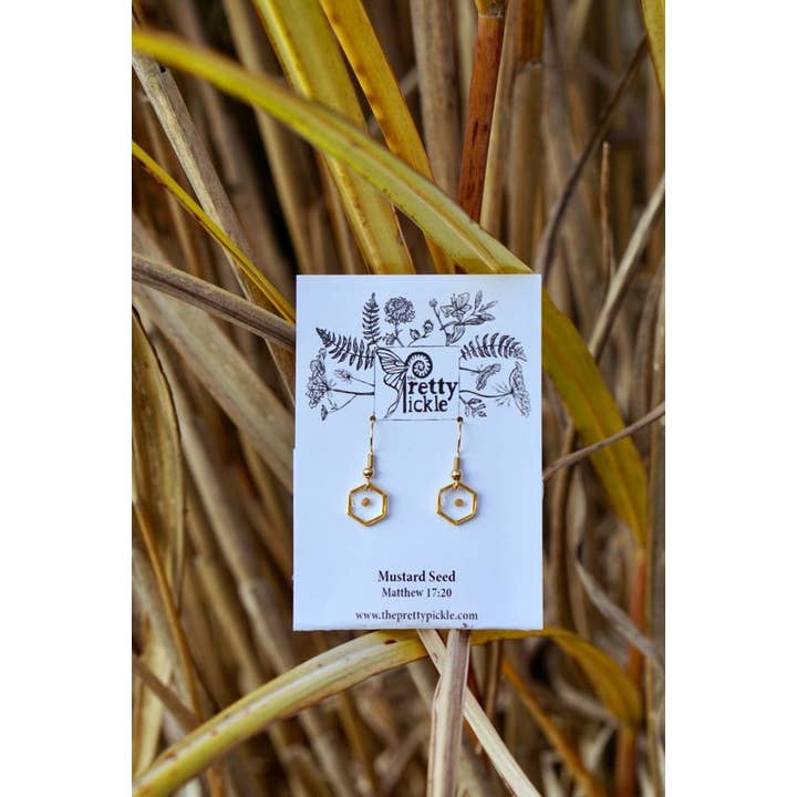 The Pretty Pickle - Wholesale Dangle Earrings - Hexagon Mustard Seed Earrings3