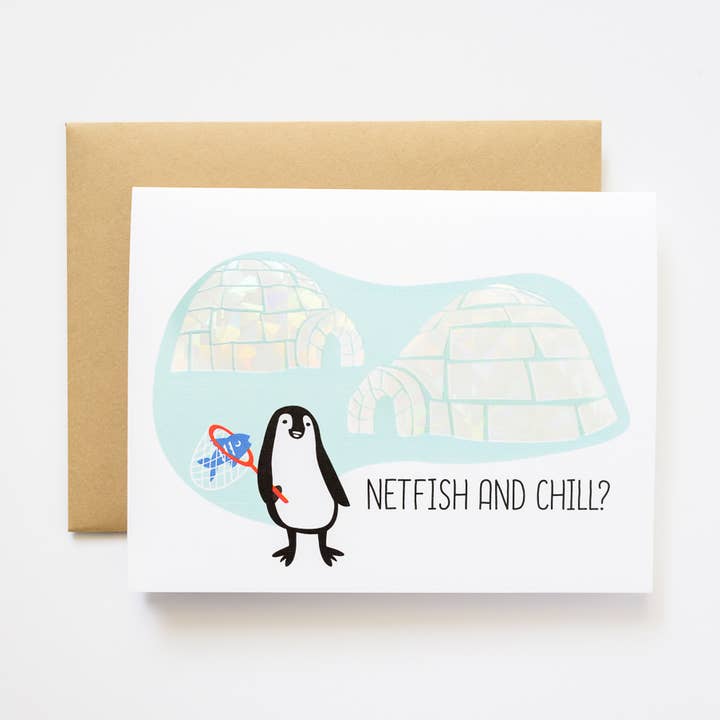 Netfish And Chill Holografische folie wenskaart voor wholesale door ILOOTPAPERIE