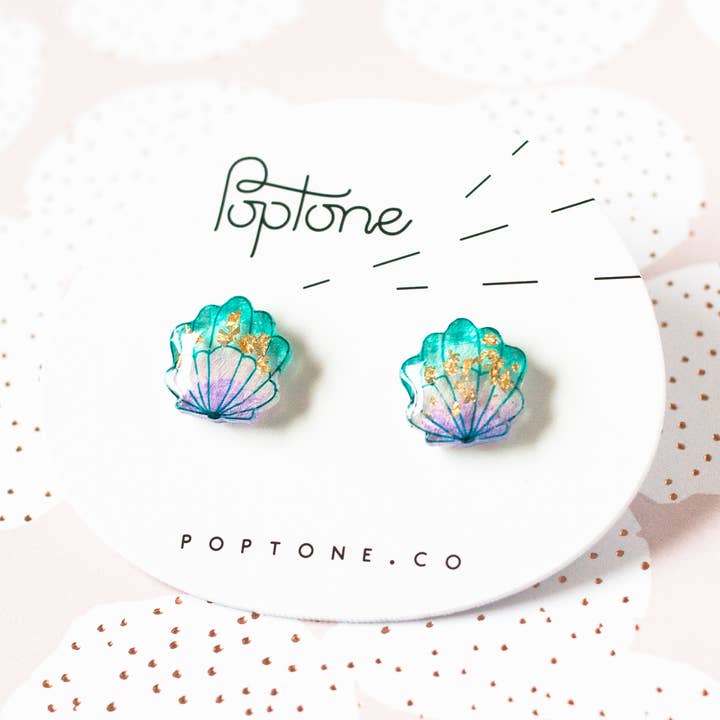 Poptone Co. - Wholesale Stud/post earrings - Mermaid Shell Stud Earrings with Gold Leaf4