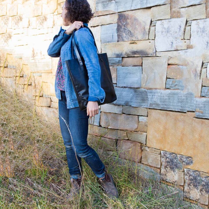 Rustic Tote Tall, Made in NC, Full Grain Leather for wholesale by Hawks & Doves