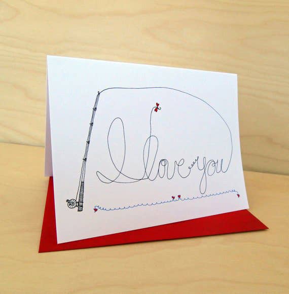 Rachelink Cards & Illustrations – Cartão de amor por atacado – Cartão de amor da pesca com mosca do meu coração1