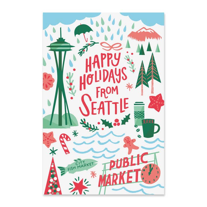 Seattle Holiday Postcard Set for wholesale by Paper Parasol Press