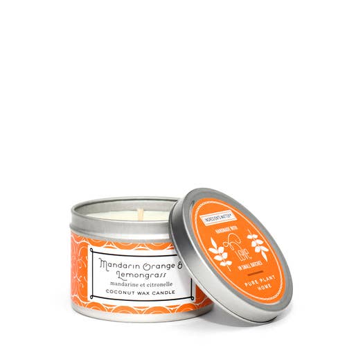 3 oz Small Silver Tin Mandarin Orange/Lemongrass Coconut Wax for wholesale by Pure Plant Home