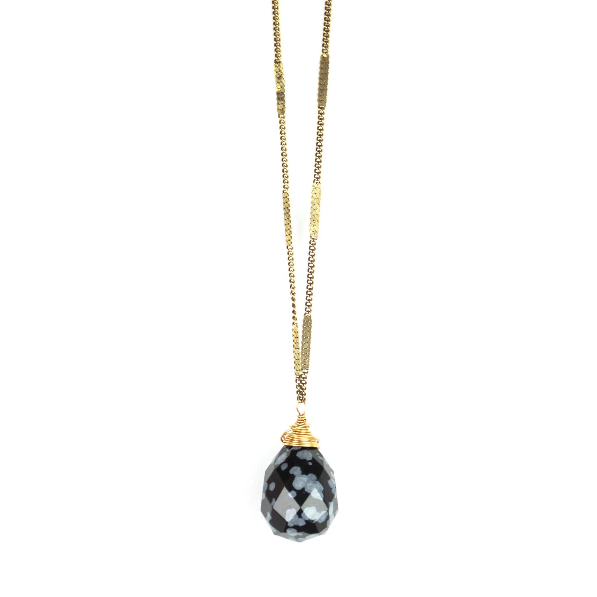 Bella Vita Jewelry - Wholesale Pendant/Charm Necklace - Zara Natural Stone Drop Necklace | Snowflake Obsidian8