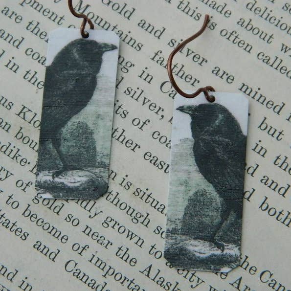 Edgar Allan Poe Raven Crow Earrings for wholesale by Sarah Wood Studio