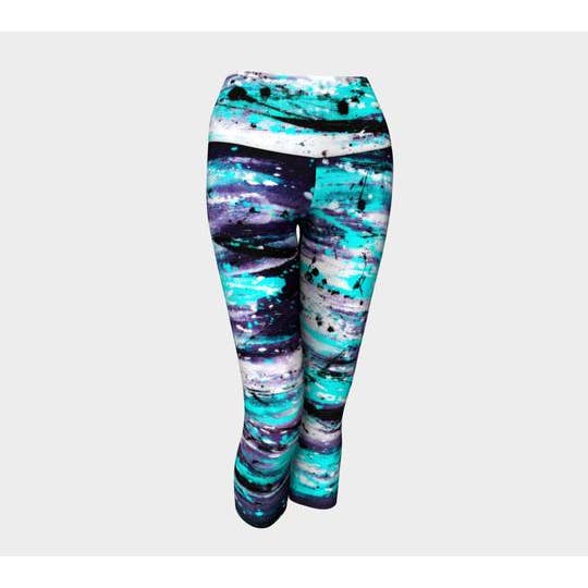 Aqua and Gray Tiger Capris for wholesale by EmBellish Active