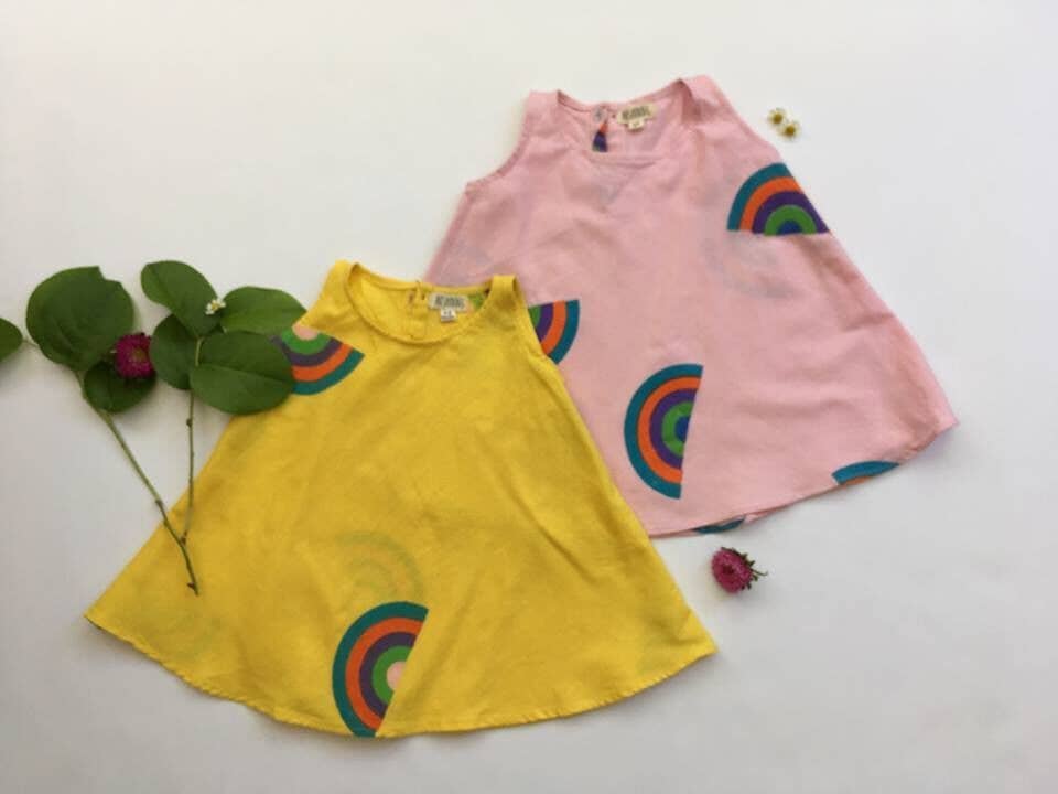 Akshu and Ing - Wholesale Dress - Kids - Block Printed Rainbow Dress - Sunshine1