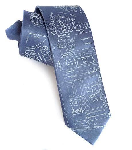 Cyberoptix Tie Lab - Wholesale Necktie - Men's - Campus Martius Necktie. Detroit Map Tie3