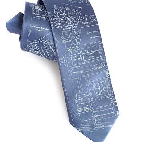 Cyberoptix Tie Lab - Wholesale Necktie - Men's - Campus Martius Necktie. Detroit Map Tie3