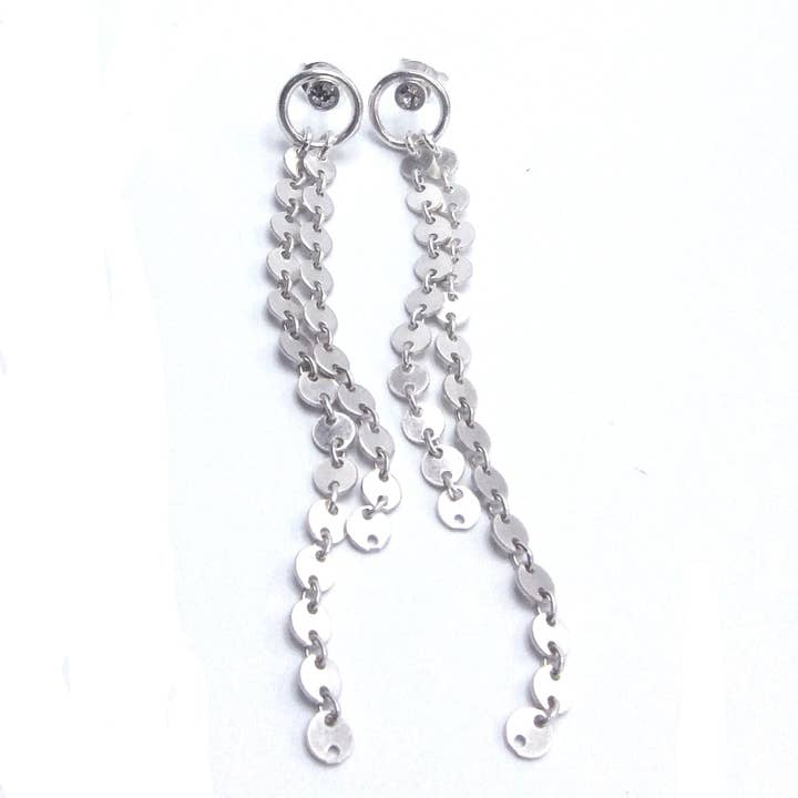 Sterling Silver Circle Studs with Swarovski/Waterfall Chain for wholesale by Jessica Elliot Jewelry