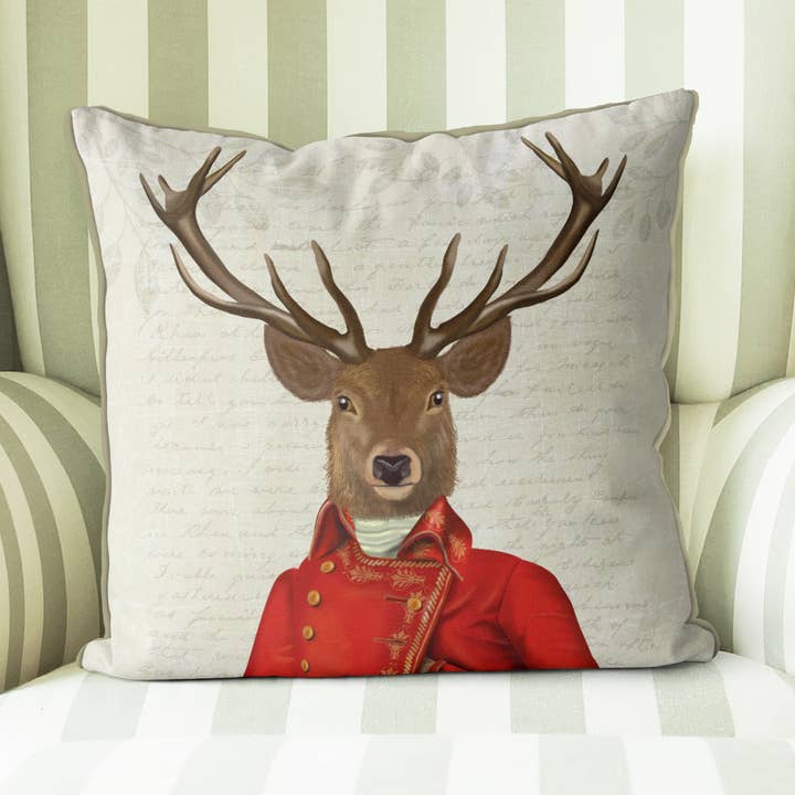 FabFunky Ltd - Wholesale Throw/Decorative Pillow - Deer in Red and Gold Jacket Fall Throw Pillow Patio cushion1