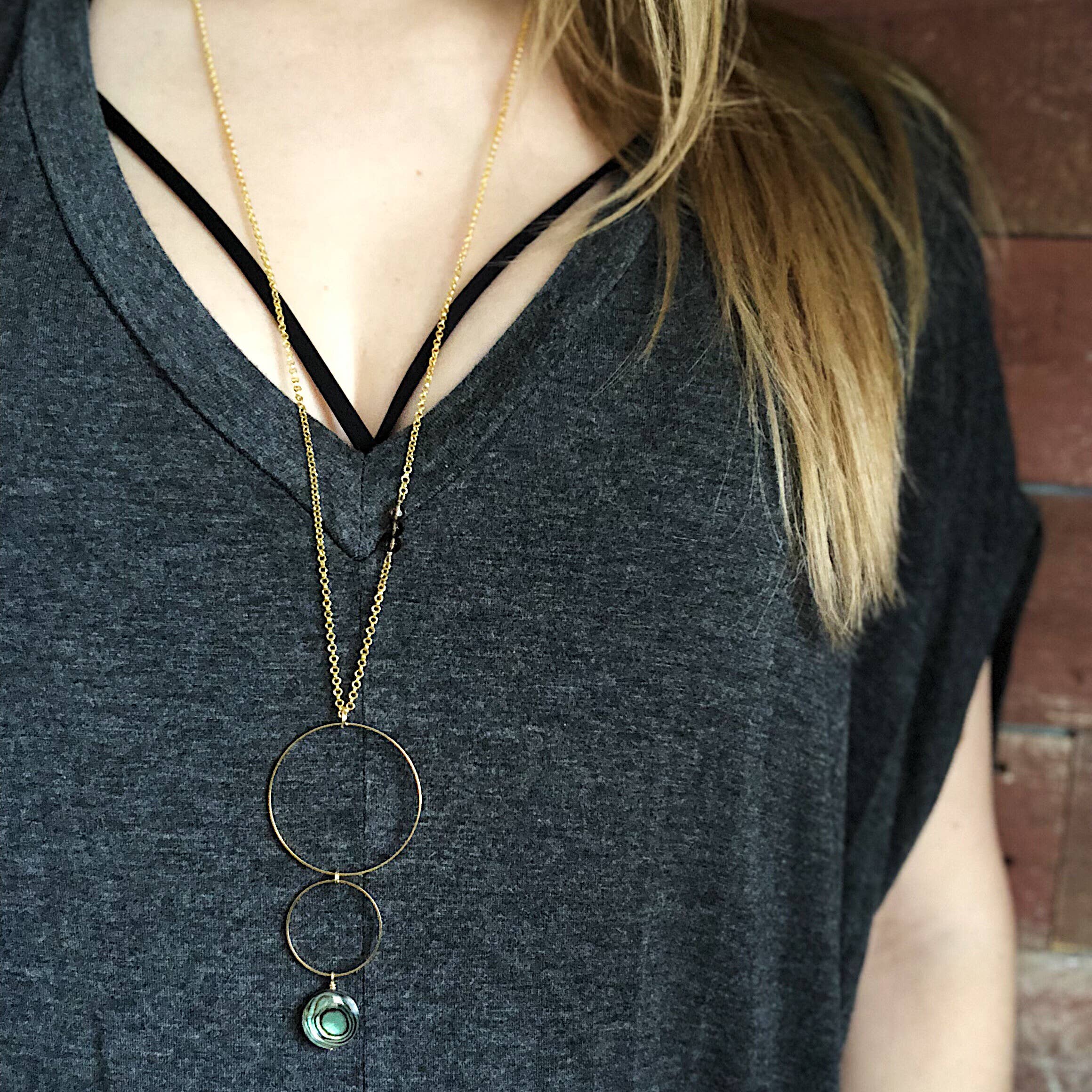 Third & Co. Studio - Wholesale Pendant/Charm Necklace - Lightweight Abalone And Brass Circles Necklace3