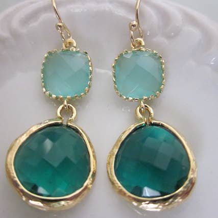 Laalee Jewelry - Wholesale Dangle Earrings - Emerald Green Earrings Aqua Mint
