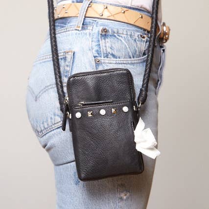 Black and White Bitsy Stud Dog Walker Bag for wholesale by Bone Vivant