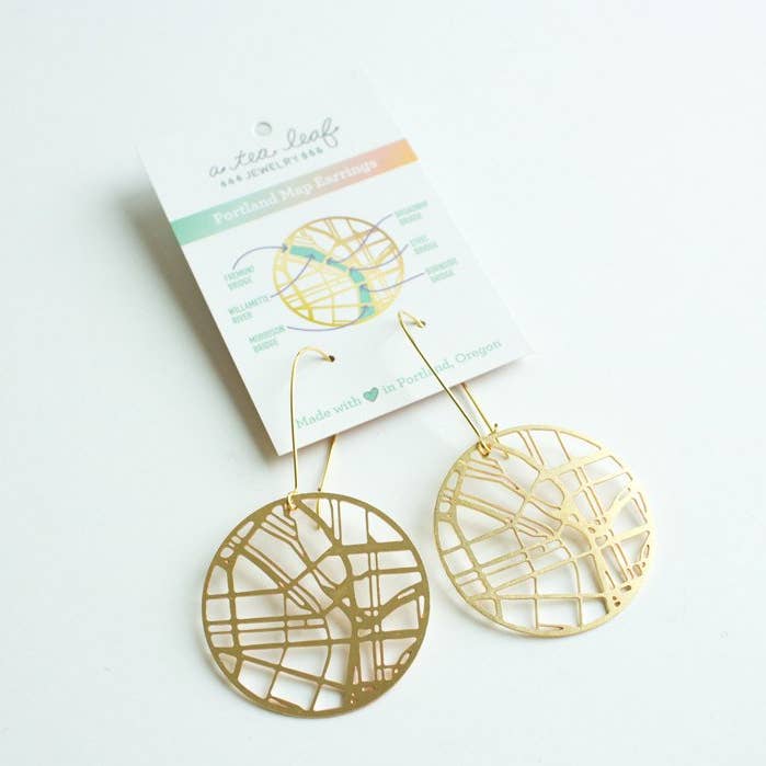 Portland Oregon Map Earrings for wholesale by A Tea Leaf Jewelry