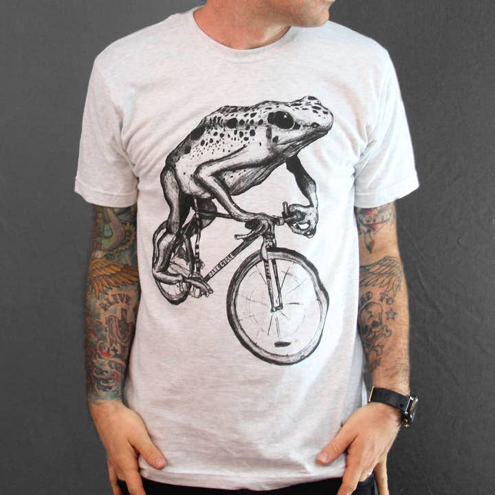 Dark Cycle Clothing - Wholesale Screen Printed T-Shirt - Men's - Frog On A Bicycle Men's Tee