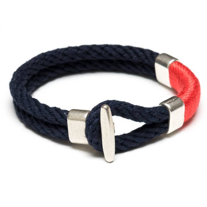 Cambridge - Navy/Coral/Prata - Pulseira Corda Náutica por atacado de Allison Cole Jewelry