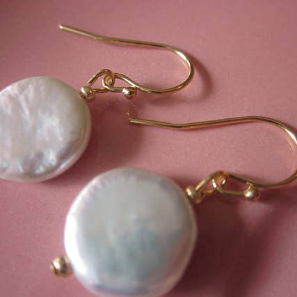 Laalee Jewelry - Wholesale Dangle Earrings - Gold White Freshwater Coin Pearl Earrings1