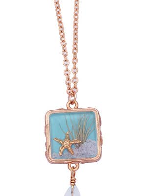 Sand Dune Gold Sq Necklace w/Drop for wholesale by Shari Dixon
