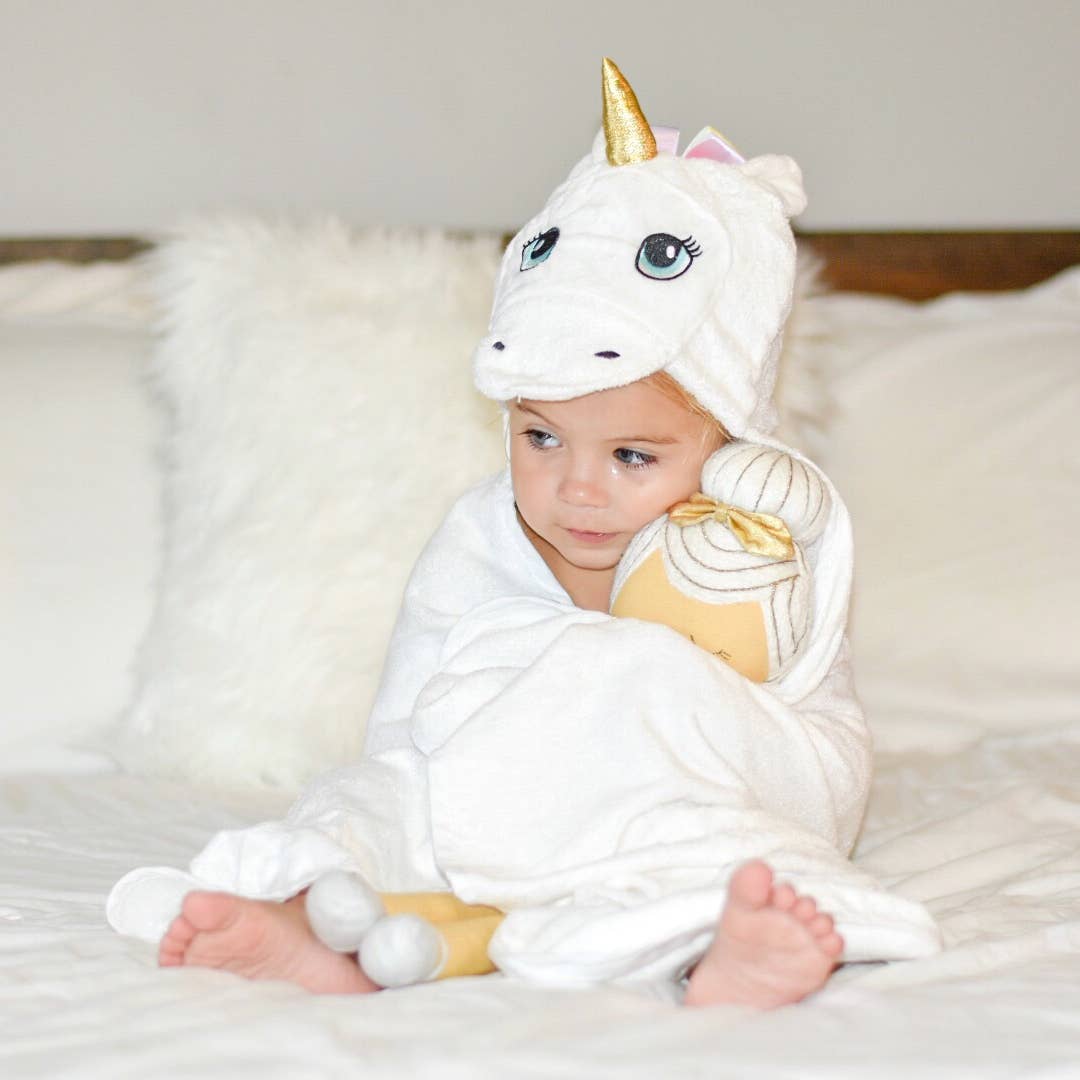 Kloud Bambu | Bamboo Towels & Blankets – Toalha com capuz - Crianças e bebés por atacado – Toalha com capuz de bebê de bambu - unicórnio branco10