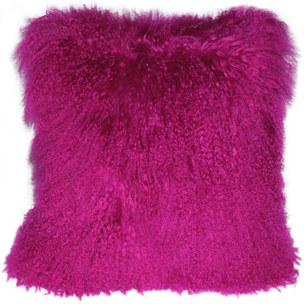 18" x 18" Hot Magenta Pink Mongolian Sheepskin Pillow for wholesale by Pillow Decor