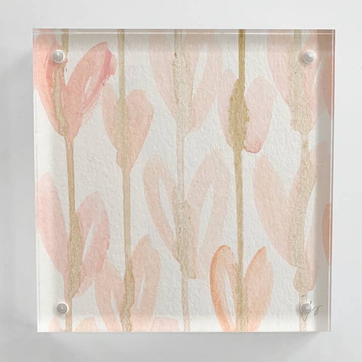 Rose and Gold Acrylic Block Heart Painting for wholesale by Carrie Song Art