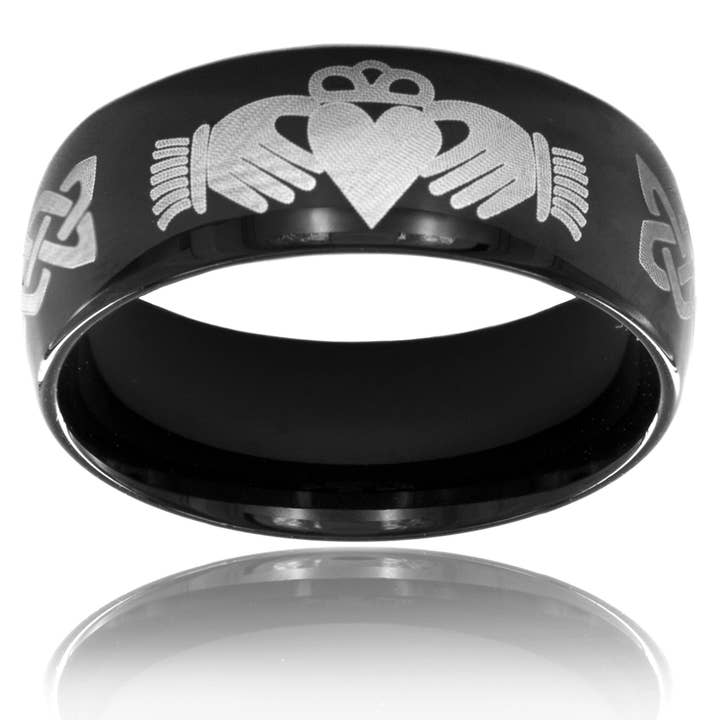 West Coast Jewelry - Wholesale Band/Stacked Ring - Claddagh and Celtic Knot Black Plated Stainless Steel Ring2