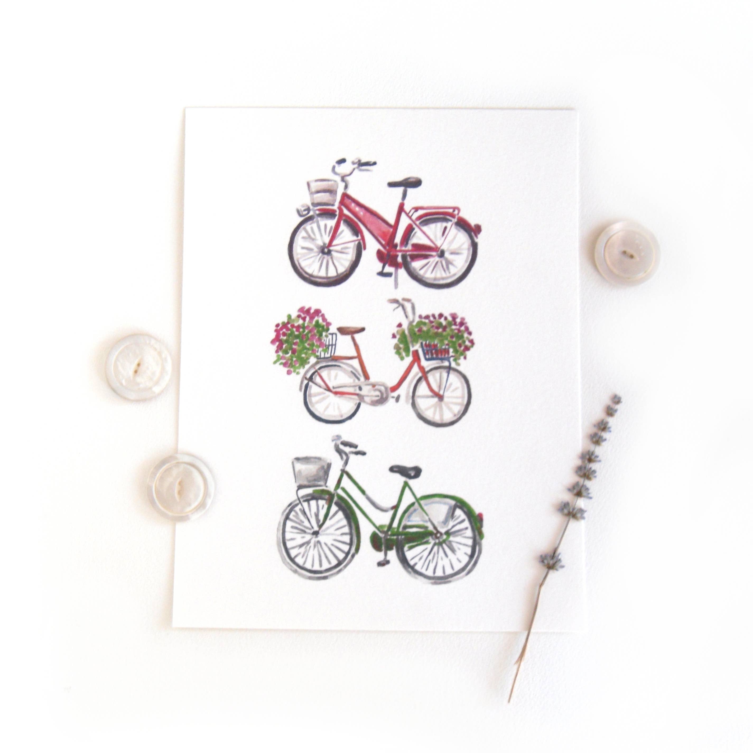 Sketchy Notions - Wholesale Art Print - Bicycle Trio #2 Watercolor Print1
