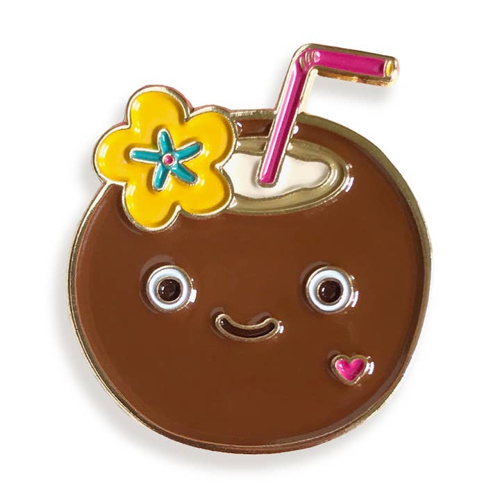 Coconut Enamel Pin for wholesale by Night Owl Paper Goods