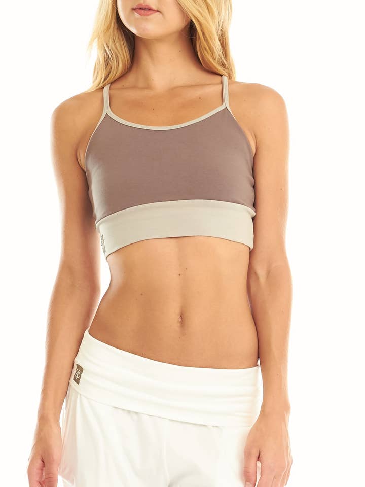 Charcoal and Husk Sukha Yoga Bra for wholesale by Satya Yoga Wear