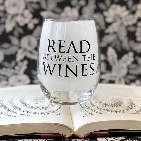 Fly Paper Products - Wholesale Wine Glass - Read between the Wines 15oz Stemless Wine Glass3
