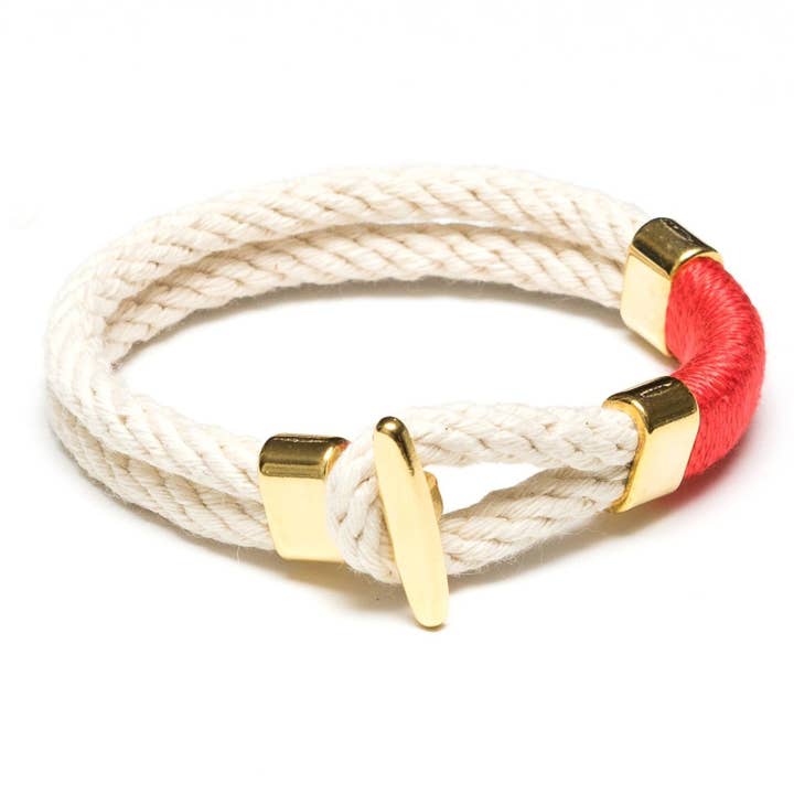 Cambridge - Ivory/Coral/Gold - Nautical Rope Bracelet for wholesale by Allison Cole Jewelry