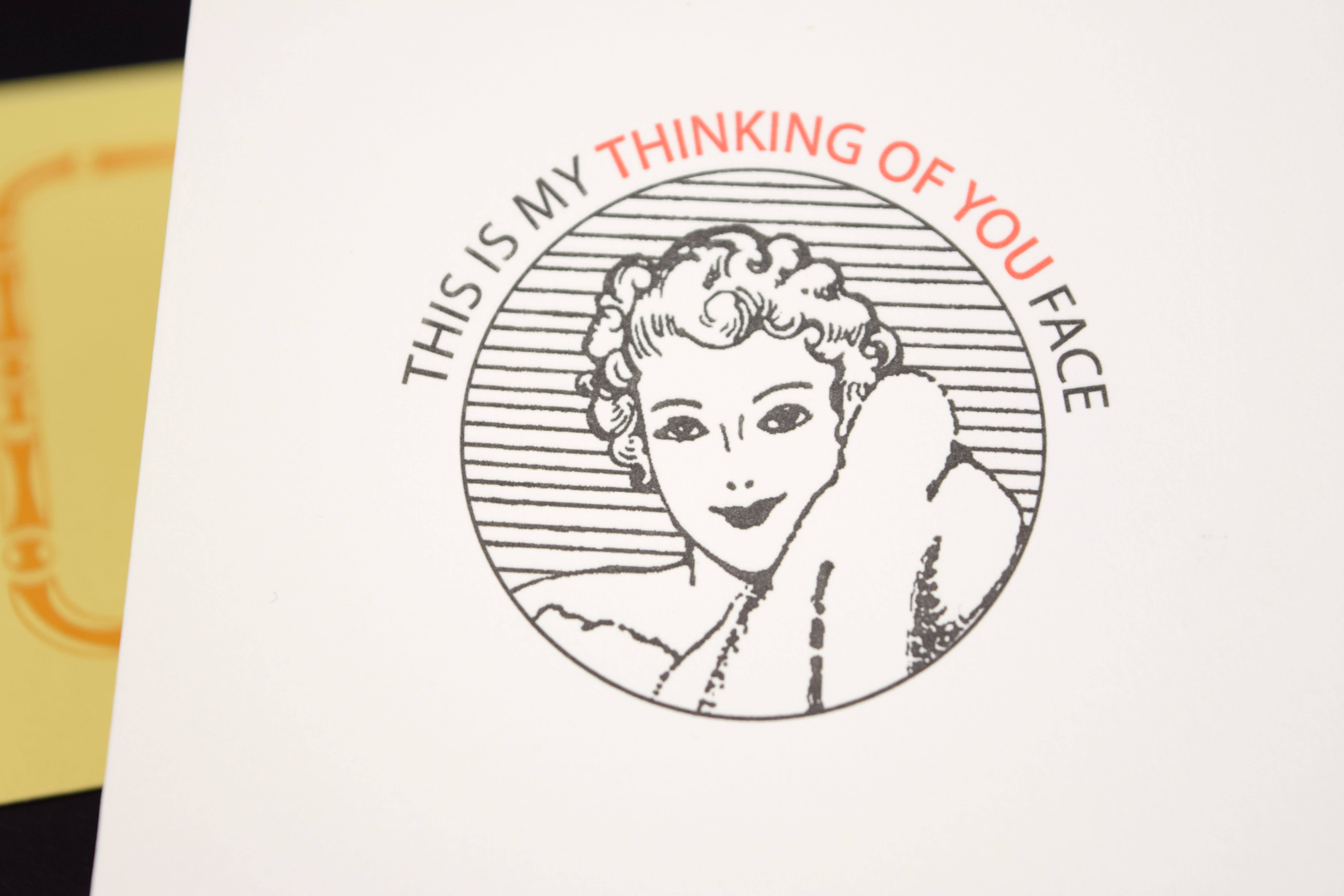 Oddball Press LLC - Wholesale Thinking of You Card - Happy Face Gal Card1