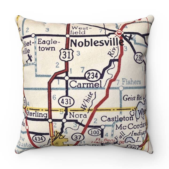Daisy Mae Designs - Wholesale Throw/Decorative Pillow - Carmel Indiana Map Throw Pillow Decorative Pillow