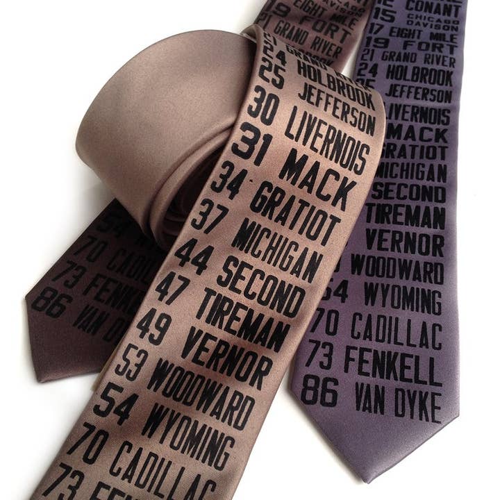 Bus Scroll Necktie: All Detroit Routes for wholesale by Cyberoptix Tie Lab
