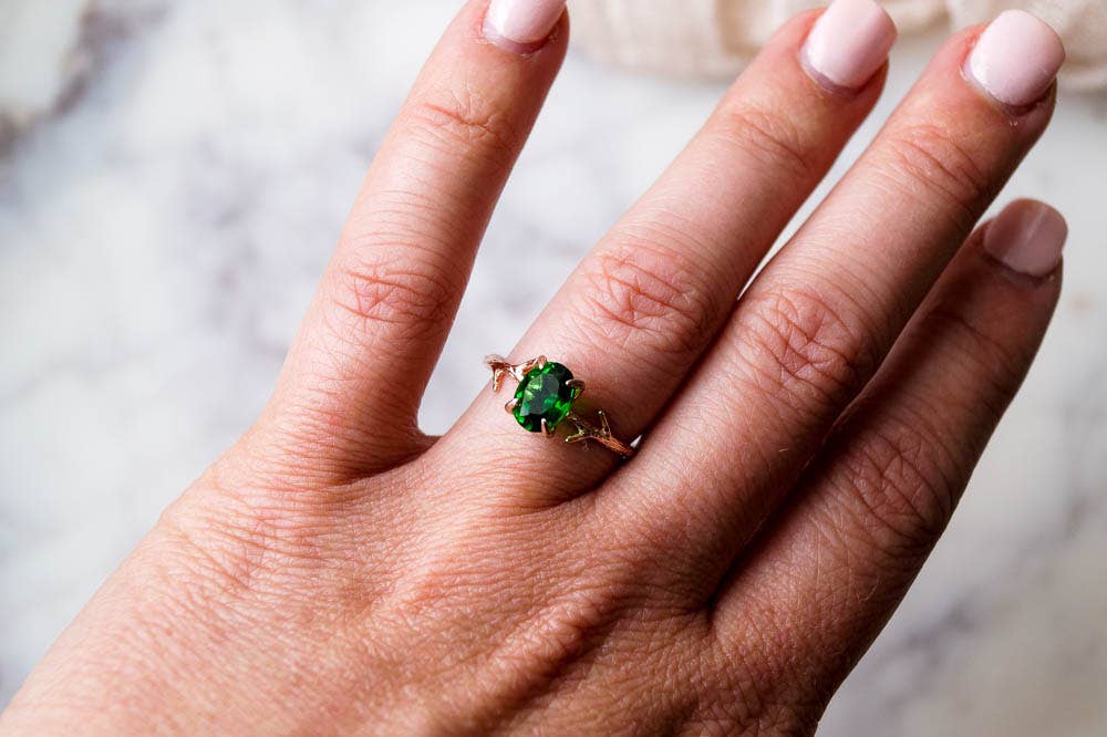 Wander + Lust Jewelry - Wholesale Single Stone/Solitaire Ring - Emerald Green Ring in Rose Gold5
