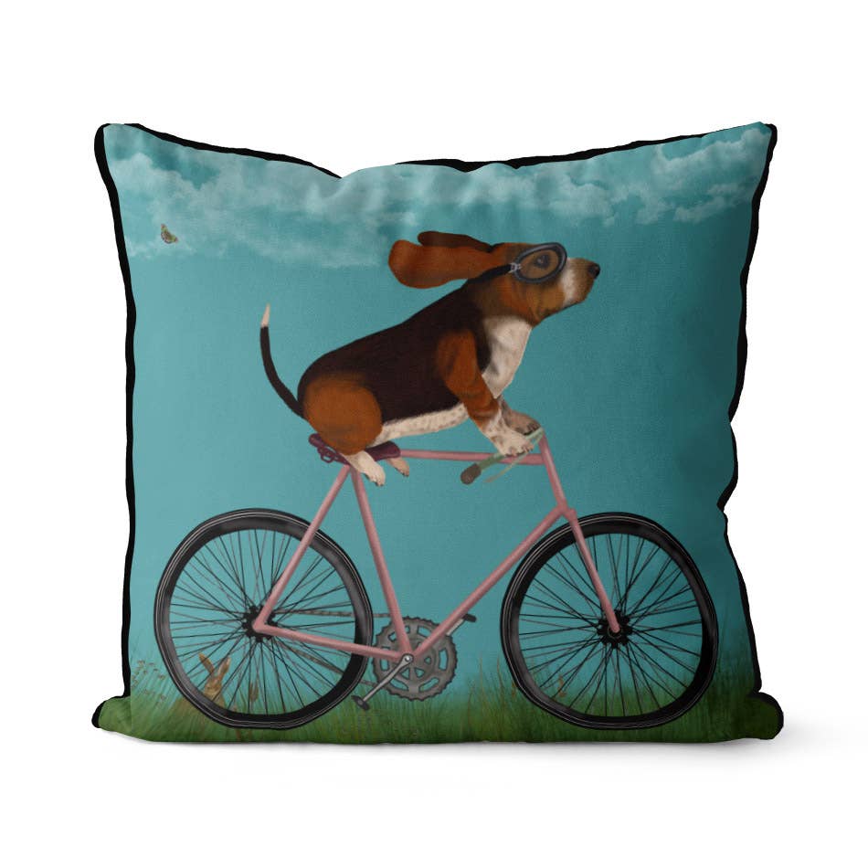 FabFunky Ltd - Wholesale Throw/Decorative Pillow - Basset Hound on Bicycle Dog Gift Pillow or Garden cushion3