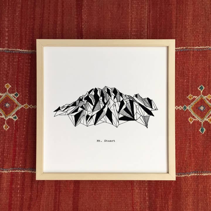 12'' x 12'' Mount Stuart Washington Polygonal Drawing Art Print for wholesale by Tim Plus April