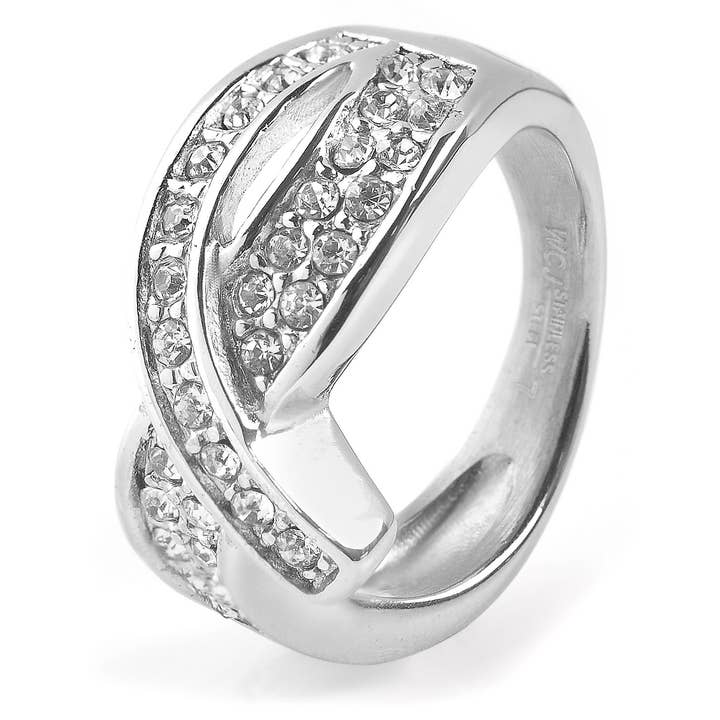 West Coast Jewelry – Großhandel Mehrsteinige Ringe – Polierter Zirkonia-Ring aus Stahl in Bandform