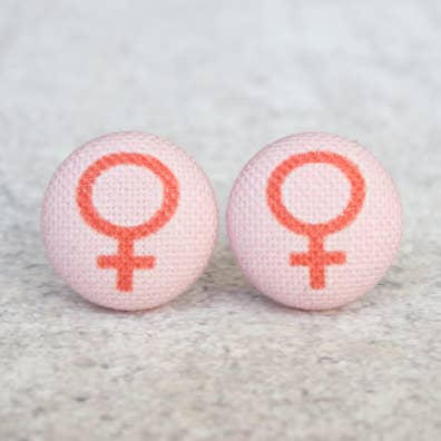 Feminist Fabric Button Earrings for wholesale by Rachel O's