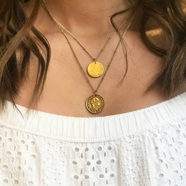 $1.97 Closeout Layered Vintage Coin Necklace for wholesale by Funky Monkey Fashion
