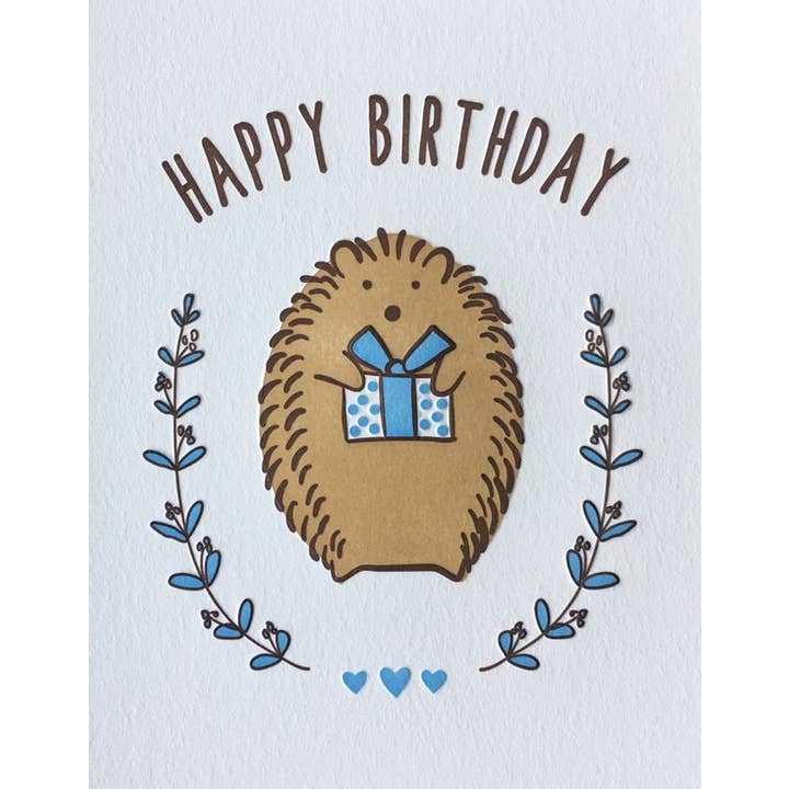 Lucky Bee Press - Wholesale Birthday Card - Happy Birthday Hedgehog - letterpress card2