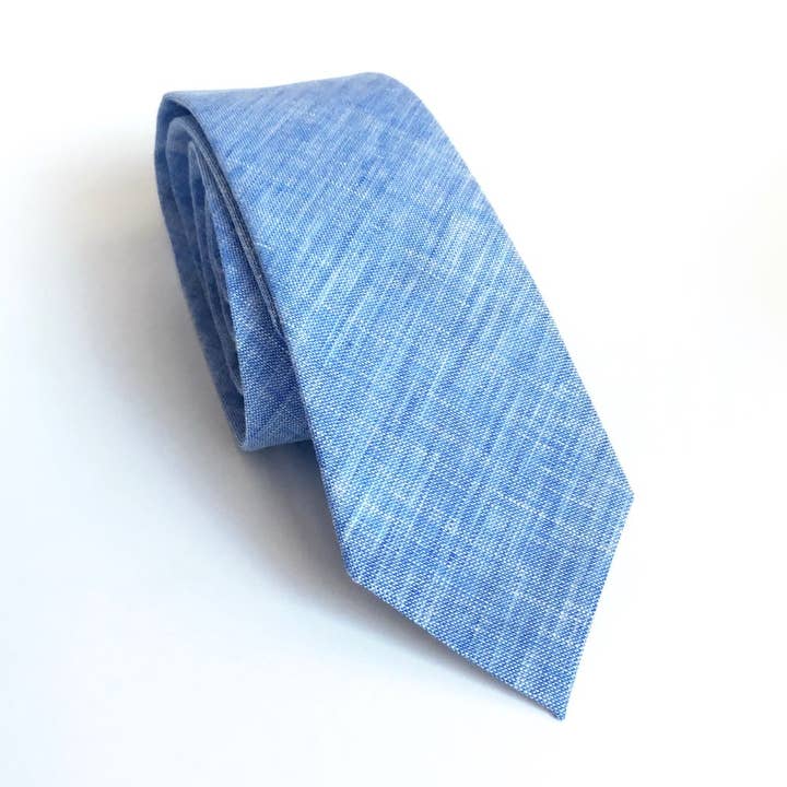 Lindsay Brook Designs - Wholesale Necktie - Men's - Blue Linen Neck Tie0