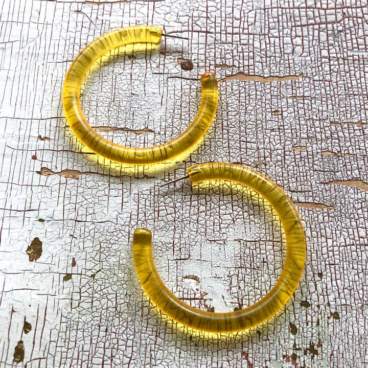Leetie Lovendale - Wholesale Hoop Earrings - Yellow Lucite Extra Large Jelly Tube Hoop Earrings - 2 inch6