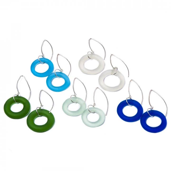 SEAGLASS STYLE BOOMERANG EARRINGS for wholesale by Smart Glass Recycled Jewelry