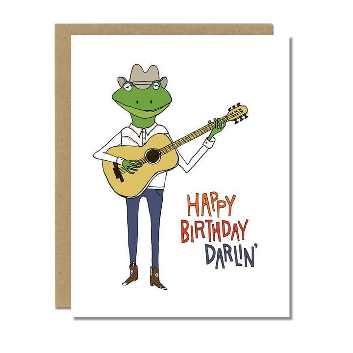 Grattis på födelsedagen Darlin' kort med groda Cowboy för wholesale av Sloe Gin Fizz