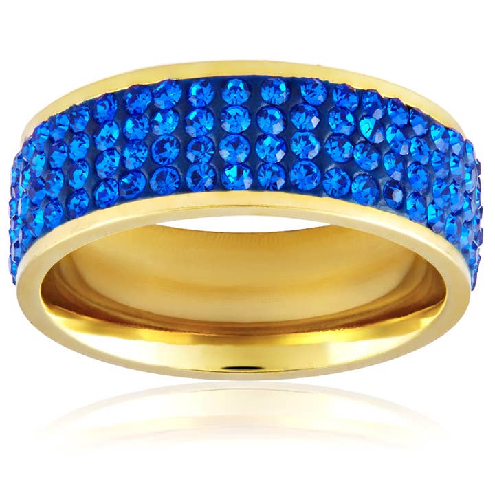 West Coast Jewelry - Wholesale Multi-stone ring - Color Crystals Gold Plated Stainless Steel Band Ring5